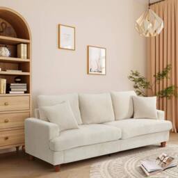Dprodo Deep 3 Seat Sofa, 220cm Mid Century Modern Couches in Beige - thumbnail 7