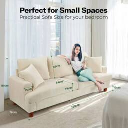 Dprodo Deep 3 Seat Sofa, 220cm Mid Century Modern Couches in Beige - thumbnail 5