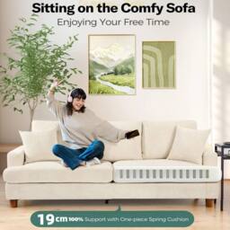 Dprodo Deep 3 Seat Sofa, 220cm Mid Century Modern Couches in Beige - thumbnail 2