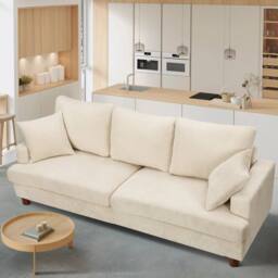 Dprodo Deep 3 Seat Sofa, 220cm Mid Century Modern Couches in Beige - thumbnail 6