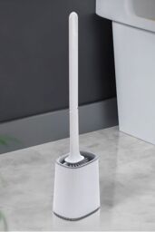 Living and Home Flexible Silicone Toilet Brush and Holder with Detachable Handle in White