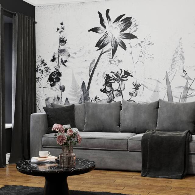 Superfresco Easy Flower Press Mono Print To Order 3m x 2.8m Mural in White - image 1