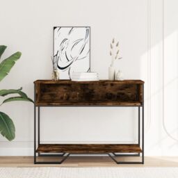 Berkfield Home Console Table Smoked Oak 100x35x74.5 cm Engineered Wood in Brown - thumbnail 3