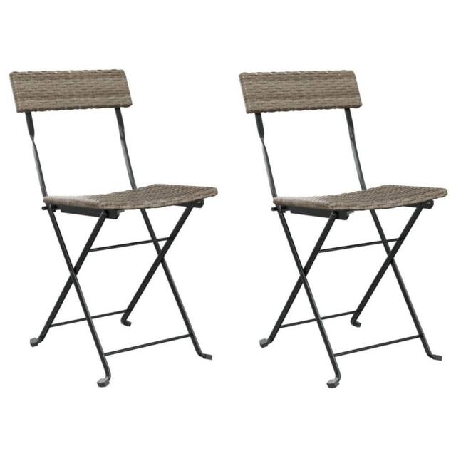 Berkfield Home Folding Bistro Chairs 2 pcs Grey Poly Rattan & Steel - image 1