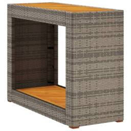 Berkfield Home Garden Side Table with Wooden Top Grey 100x40x75 cm Poly Rattan - Size: 100 x 40 x 75 cm - thumbnail 2