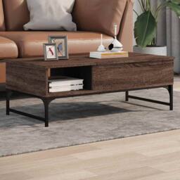 Berkfield Home Coffee Table Brown Oak 100x50x35 cm Engineered Wood & Metal - Size: 100 x 50 x 35 cm - thumbnail 2