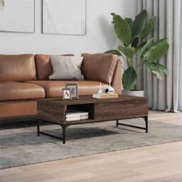 Berkfield Home Coffee Table Brown Oak 100x50x35 cm Engineered Wood & Metal - Size: 100 x 50 x 35 cm - thumbnail 3