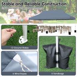 Costway 3 x 6M Pop-up Canopy Tent Height Adjustable Gazebo w/ Carry Bag in Grey - thumbnail 7