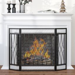 HOMCOM 126cm 3 Panel Metal Folding Fireplace Screen Protective Guard Child in Black - thumbnail 1