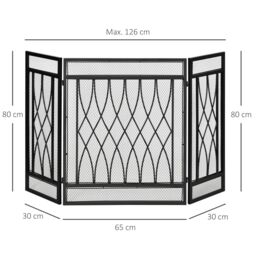 HOMCOM 126cm 3 Panel Metal Folding Fireplace Screen Protective Guard Child in Black - thumbnail 3