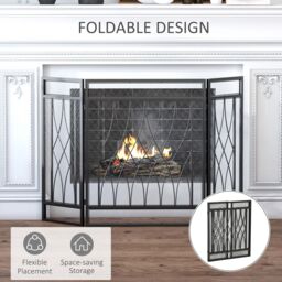 HOMCOM 126cm 3 Panel Metal Folding Fireplace Screen Protective Guard Child in Black - thumbnail 5