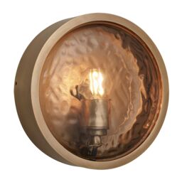 Industville Bulkhead Outdoor & Bathroom Round Wall Light - Hammered Glass in Metallic Gold - Size: Medium - thumbnail 3