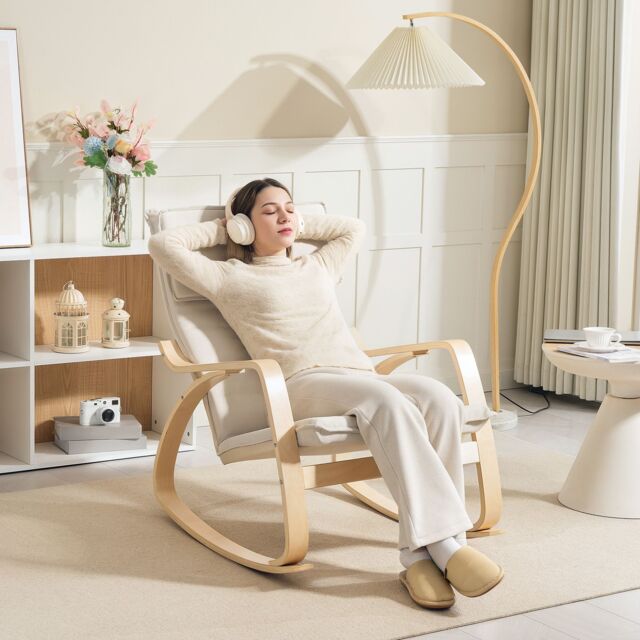 HOMCOM Comfortable Relax Rocking Chair with High Back in Cream - image 1