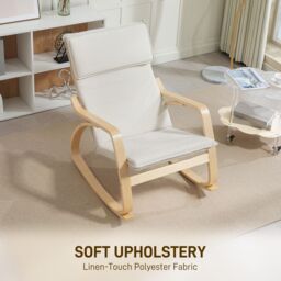 HOMCOM Comfortable Relax Rocking Chair with High Back in Cream - thumbnail 6