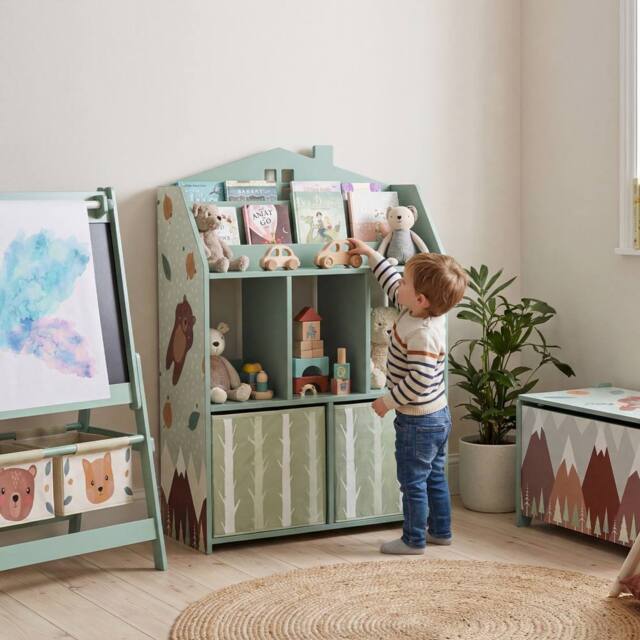 AIYAPLAY Kids Bookshelf with Storage, Toy Storage Unit for Playroom in Green - image 1