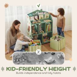 AIYAPLAY Kids Bookshelf with Storage, Toy Storage Unit for Playroom in Green - thumbnail 6
