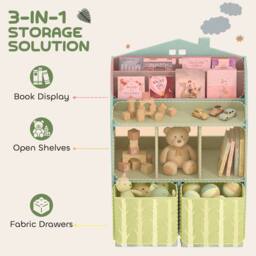 AIYAPLAY Kids Bookshelf with Storage, Toy Storage Unit for Playroom in Green - thumbnail 4