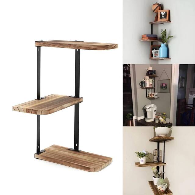 Kelvenix Corner Shelf Modern Floating Wall Shelves Storage Display Shelving in Natural - image 1