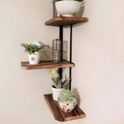 Kelvenix Corner Shelf Modern Floating Wall Shelves Storage Display Shelving in Natural - thumbnail 6