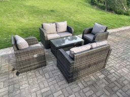 Fimous 6 Seater Dark Grey PE Rattan Garden Furniture Set Reclining Chair 2 Seater Love Sofa Set Coffee Table - thumbnail 2