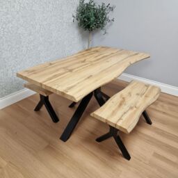 KOSY KOALA Wooden Dining Table with 2 Benches & Grey Velvet Chairs, Stylish Dining Room Furniture - thumbnail 2