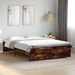 Berkfield Home Durable Bed Frame without Mattress Smoked Oak 140x200 cm in Brown - thumbnail 2