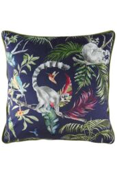 Evans Lichfield Jungle Lemur Velvet Piped Cushion in Blue - Size: 43 cm x 43 cm - thumbnail 1