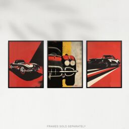 "Artery8 Set of 3 Classic Sports Cars Bold Red Pop Art 12X16"" Wall Art Prints - Size: W12"" x H16""" - thumbnail 5