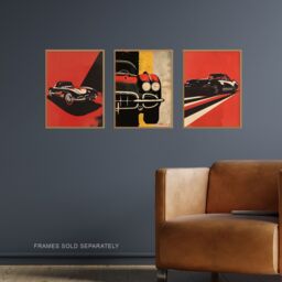 "Artery8 Set of 3 Classic Sports Cars Bold Red Pop Art 12X16"" Wall Art Prints - Size: W12"" x H16""" - thumbnail 2