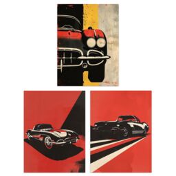 "Artery8 Set of 3 Classic Sports Cars Bold Red Pop Art 12X16"" Wall Art Prints - Size: W12"" x H16""" - thumbnail 1