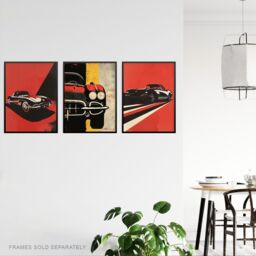 "Artery8 Set of 3 Classic Sports Cars Bold Red Pop Art 12X16"" Wall Art Prints - Size: W12"" x H16""" - thumbnail 3