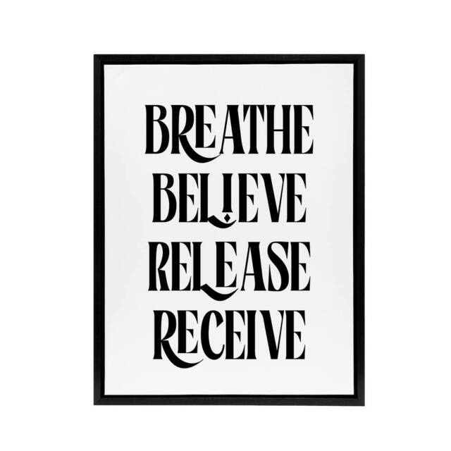 "Artery8 Breathe Believe Release Receive Meditation Mantra Framed Canvas Art in Black - Size: W12"" x H16""" - image 1
