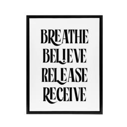 "Artery8 Breathe Believe Release Receive Meditation Mantra Framed Canvas Art in Black - Size: W12"" x H16""" - thumbnail 1