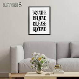 "Artery8 Breathe Believe Release Receive Meditation Mantra Framed Canvas Art in Black - Size: W12"" x H16""" - thumbnail 3