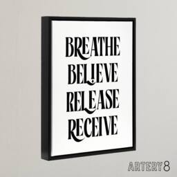 "Artery8 Breathe Believe Release Receive Meditation Mantra Framed Canvas Art in Black - Size: W12"" x H16""" - thumbnail 2
