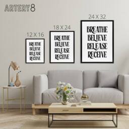 "Artery8 Breathe Believe Release Receive Meditation Mantra Framed Canvas Art in Black - Size: W12"" x H16""" - thumbnail 4