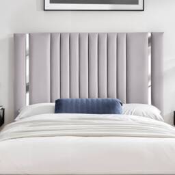UK Bed Furniture Valencia Slatted Base Upholstered Bed with 48 Inch Panel Headboard in Silver - Size: Super King - thumbnail 2