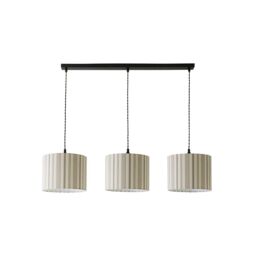 ValueLights Hallie Linen Stripe Drum Shade 3 Drop Black Diner Ceiling Pendant Light & Bulbs in Natural - thumbnail 2
