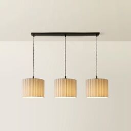 ValueLights Hallie Linen Stripe Drum Shade 3 Drop Black Diner Ceiling Pendant Light & Bulbs in Natural - thumbnail 6
