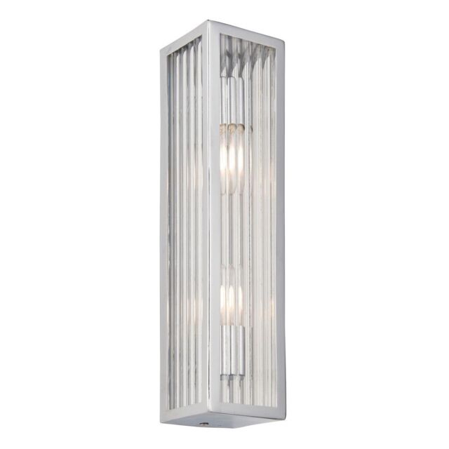 Netlighting Newham Outdoor Contemporary 2 Light Wall Lamp Chrome Clear Ribbed Glass in Grey - image 1