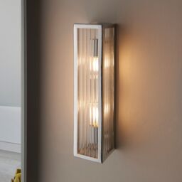 Netlighting Newham Outdoor Contemporary 2 Light Wall Lamp Chrome Clear Ribbed Glass in Grey - thumbnail 2