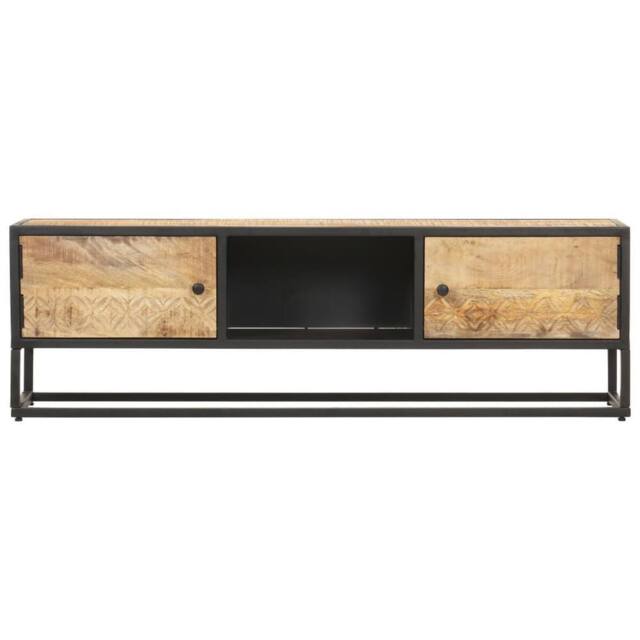 Berkfield Home TV Cabinet with Carved Door 130x30x40 cm Rough Mango Wood in Brown - Size: 130 x 30 x 40 cm - image 1