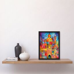 Artery8 Eid Dates Mosque Temple Folk Art Watercolour Painting Artwork Framed Wall Art Print A4 in Black - thumbnail 2