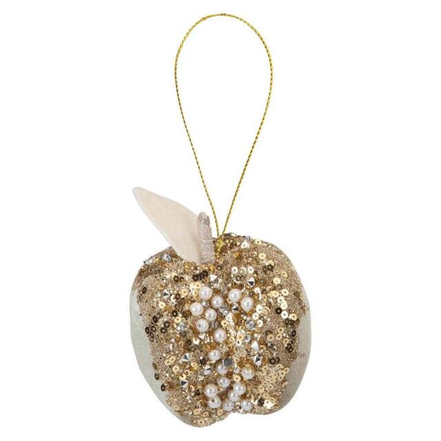 VFM e-Store Christmas Velvet Apple Hanging Decoration 13cm x 8cm Gold X 1 - Size: 13 cm x 8 cm - image 1
