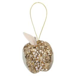 VFM e-Store Christmas Velvet Apple Hanging Decoration 13cm x 8cm Gold X 1 - Size: 13 cm x 8 cm