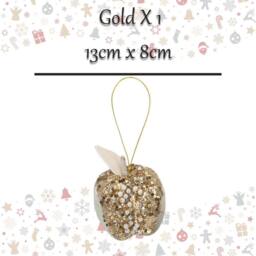 VFM e-Store Christmas Velvet Apple Hanging Decoration 13cm x 8cm Gold X 1 - Size: 13 cm x 8 cm - thumbnail 2