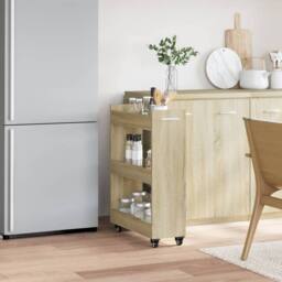 Berkfield Home Cabinet with Wheels Sonoma Oak 60x22x79 cm Engineered Wood in Brown - Size: 60 x 22 x 79 cm - thumbnail 3