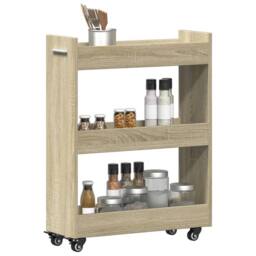 Berkfield Home Cabinet with Wheels Sonoma Oak 60x22x79 cm Engineered Wood in Brown - Size: 60 x 22 x 79 cm - thumbnail 4