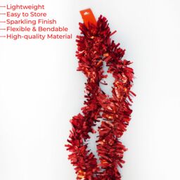 Neel Blue Christmas Shiny Metallic Chunky Tinsel Garland, 6.5ft in Red - thumbnail 3