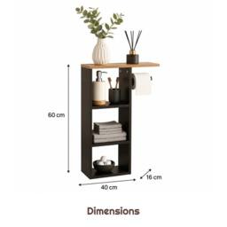 FORGEVIO Black Wood Freestanding Toilet Roll Holder Bathroom Storage - thumbnail 2